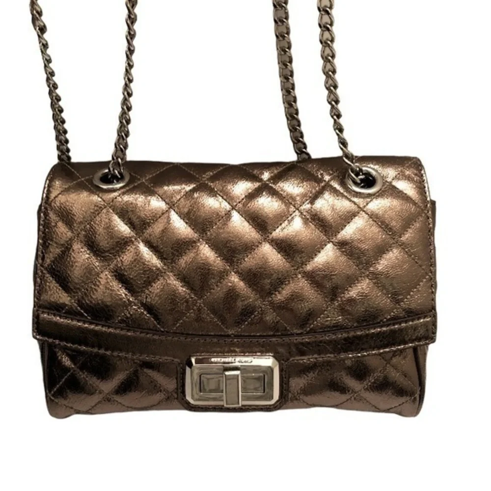 Michael kors metallic bronze quilted bag